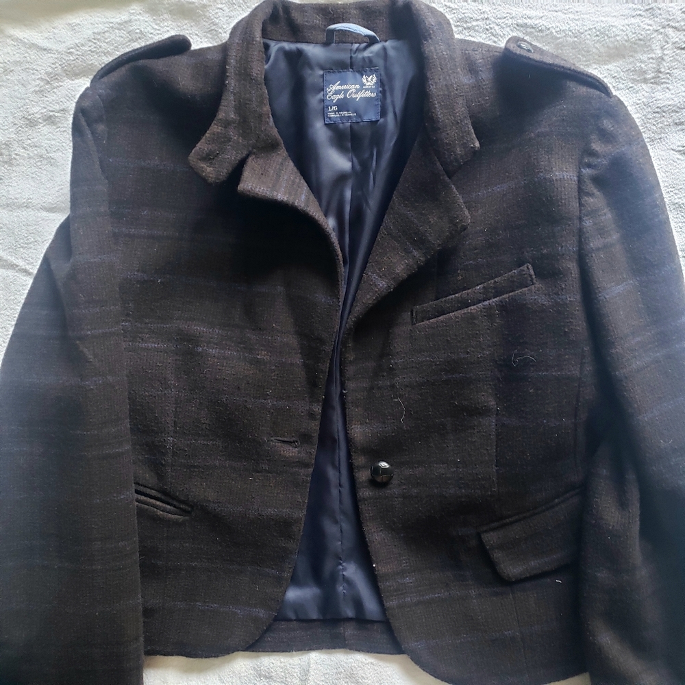 American Eagle Outfitters Chocolate Brown and Blue Blazer